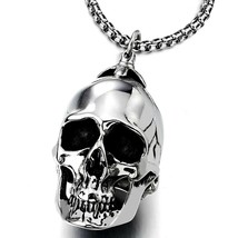 Large Stainless Steel Skull Pendant Necklace for Men High Polished with 30 Inche - £47.08 GBP