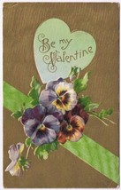 Postcard Embossed Be My Valentine Bouquet Of Pansies - £2.32 GBP