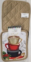 Set Of 2 Same Printed Jumbo Pot Holders (7&quot;x8&quot;) Stack Of Coffee Cups &amp; Spoon, Am - £7.15 GBP