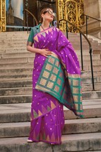 Purple Kadhi Silk Saree With Blouse Piece - £69.94 GBP