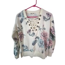 Inspired Hearts Floral Lace Up Sweater Top Women Size XS Long Sleeve V Neck - £8.63 GBP