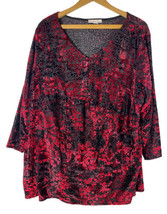 Dressbarn Size 1X Top Shirt Flocked Velvet Velour Red Black Fancy Party ... - £36.63 GBP