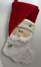 Red Textured Santa Christmas Stocking Holiday Decoration Fluffy Beard 19” - £9.31 GBP