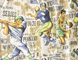 Vintage RETRO 50s-60s Drapes 2 Pleated Panels ALL Sports News Boys Room  - €85,07 EUR