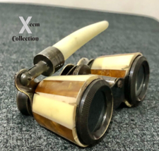 Brass Binocular Antique Brown and White Mother Of Pearl Design Opera Glasses - £24.61 GBP
