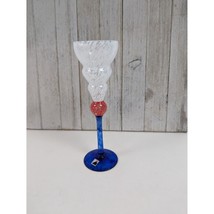 Czech Republic Wine Drinking Goblet Glass 7 7/8&quot; Tall Blue Cobalt Stem R... - $124.97