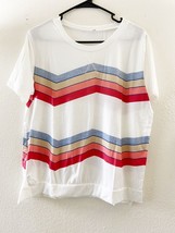 Women&#39;s Short Sleeve Crew Neck Striped Colorful Pullover T-Shirt, White, L - £6.68 GBP