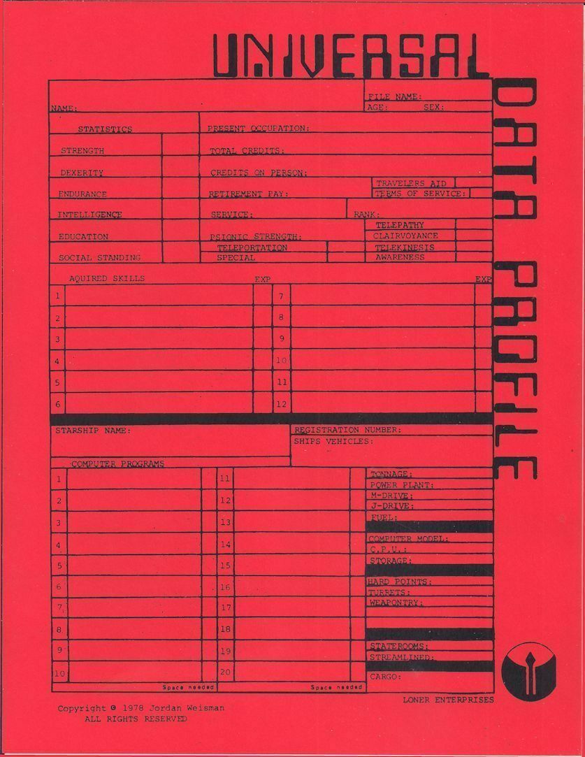U.D.P. - 1978 Classic Traveller Supplement produced by Loner Enterprises - $7.00