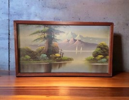 Antique Original Oil Painting on Board Wood Framed Landscape Impressionist 28x16 - £87.32 GBP