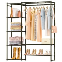 Clothing Rack With Shelves, Portable Wardrobe Closet For Hanging Clothes Rods, F - £70.78 GBP