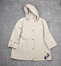 Jason Kole Jacket Women XL Beige Raincoat Hooded Drawstring Waist Roll S... - £39.10 GBP