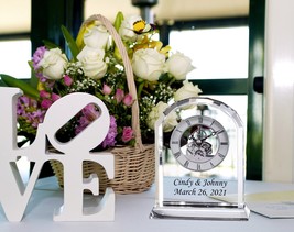 Engraved Crystal Clock Gear Mantel Retirement Etched Wife Husband Birthday Gift - £156.44 GBP