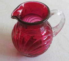 Vintage Pilgrim Cranberry Color Handblown Pressed Glass ART Design Pitcher Jug D - £28.31 GBP