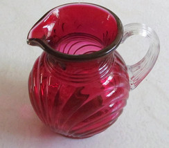 Vintage Pilgrim Cranberry Color Handblown Pressed Glass ART Design Pitch... - $35.99