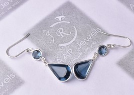 925 Argent Sterling Topaze Bleu Londres Pierre Fait Oreilles Valentine Jour - £38.03 GBP