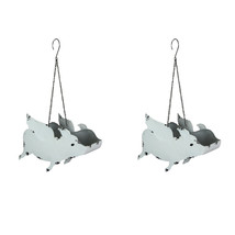 Set of 2 White Painted Metal Flying Pig Hanging Planter Decor Succulent Flower - £40.68 GBP