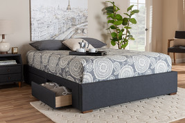 Finnick Dark Gray Fabric Upholstered 4-Drawer Queen Size Platform Storag... - $4,996.78 MXN