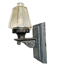 Antique Cast Iron Sconce Light From Public Building Original Octagonal G... - £240.11 GBP
