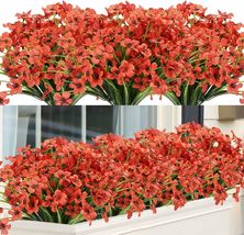 20 Bundles Outdoor Artificial Flowers UV Resistant No Fade Fake, Orange Red - £16.44 GBP