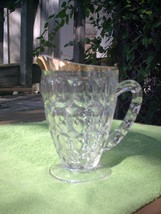 Vintage Jeanette Thumbprint Pattern Glass Juice Water Pitcher Gold Rim - £7.96 GBP