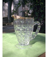 Vintage Jeanette Thumbprint Pattern Glass Juice Water Pitcher Gold Rim - £7.85 GBP