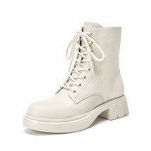 Ankle Boots Women ​Platform Leather Round Toe Side Zipper Lace-Up Ladies Non-sli - £147.19 GBP