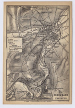 1896 Antique Map Of Vicinity Of Bad Kreuznach / RHINELAND-PALATINATE / Germany - $25.01