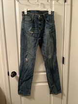 Levi Strauss 511 Men&#39;s Distressed Blue Jeans Zip &amp; Button Pockets Size 30x32 - £34.33 GBP