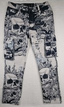 Rebel Vengeance Skull Print Tapestry Goth Cargo Pants Mens 30 Fringe On ... - $97.14 CAD