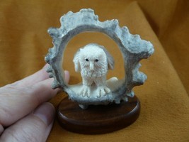 (OWL-W18) white gray Horned Owl shed ANTLER figurine Bali detailed carving owlet - £96.74 GBP
