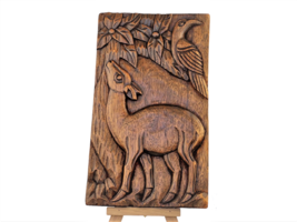 Mid century carved deer and bird solid wood wall hanging vintage MCM home decor - £63.99 GBP