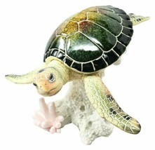 Large Nautical Ocean Colorful Giant Sea Turtle Swimming By White Corals Statue - £34.53 GBP