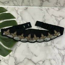 Milor Womens Vintage 90s Beaded Belt Size S Black Gold Beaded Cummerbund... - $23.75