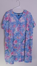 Miss Elaine Relax Blue And Pink Floral Snap Front Robe Women&#39;s Plus Size 2X - $516.19 MXN