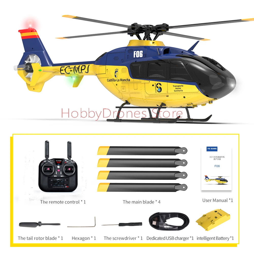 Yxznrc F06 EC135 1:36 Scale 2.4G 6CH Rc Helicopter Rtf Direct Drive Dual - £319.26 GBP+