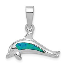 Sterling Silver Created Blue Opal Inlay Dolphin Pendant Charm 19mm x 21mm - £21.18 GBP