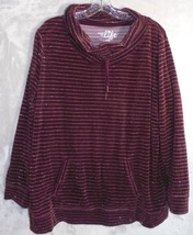Made for Life Women&#39;s XL Sweatshirt Cowl Neck Burgundy Gold Stripe Pouch... - £10.02 GBP