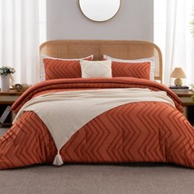 Queen Comforter Set Burnt Orange, Fall Boho Terracotta Lightweight Fluffy Beddin - £73.12 GBP