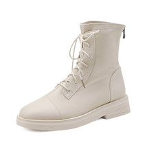 Women Ankle Boots White Platform Motorcycle Boots Chunky Female Leather Ladies B - £102.39 GBP