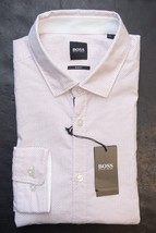 HUGO BOSS Uomo Rikki Slim Media Rosso a Macchie Cotone Business Camicia Casual M - £45.77 GBP