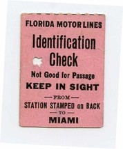 Florida Motor Lines Passenger Identification Check 1945 - £13.98 GBP