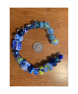 21 Handmade blue yellow lampwork glass beads - New - £44.65 GBP