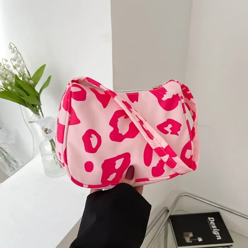 Pink Leopard Canvas Shoulder Bags Underarm Bag Vintage Ladies Small Purs... - $17.84
