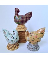 Set/3 Tracy Porter Ceramic Farmhouse Chickens Hand Painted 2003 Whimsica... - $283.44 MXN