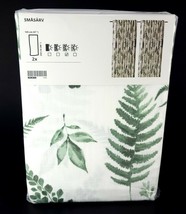 Ikea SMASARV SMÅSÄRV Curtains 1 Pair Leaf White Green 57x98&quot; New 905.205.72 - £67.17 GBP