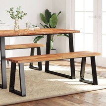 vidaXL Bench Natural Wood and Black Solid Acacia Wood, Powder-Coated Steel - $221.86