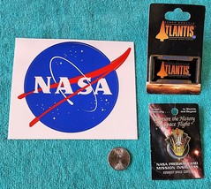NASA - U.S. SPACE PROGRAM - 2 LAPEL PINS &amp; NASA DECAL - ATLANTIS &amp; SPACE... - $14.80