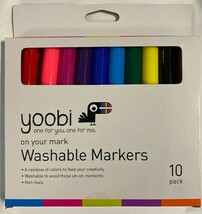 NEW YOOBI ON YOUR MARK WASHABLE MARKERS 10 PACK MULTI COLOR NON TOXIC - $6.45