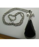 Vintage Avon Silver-tone Long Black Pendant Necklace - $22.77