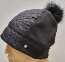 Champion Womens Winter Hat Beanie Black Quilted Panel Fleece Faux Fur Pom  - $16.08